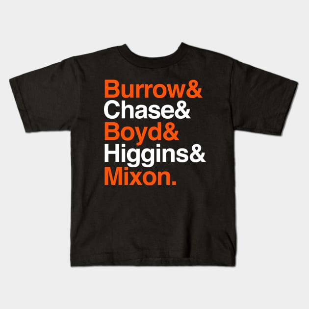 Bengals Helvetica Burrow Kids T-Shirt by Carl Cordes